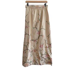 Oscar de la Renta Cream taffeta Floral Maxi Skirt 90s